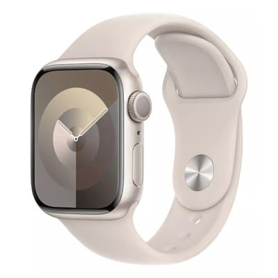 Apple Watch Series 9 GPS • Caja de aluminio blanco estelar de 45 mm • Correa deportiva blanco estelar - S/M - Excelente (Reacondicionado)