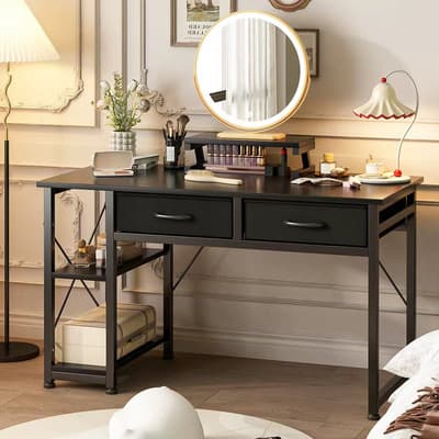 Escritorio Reversible Oficina Madera Con Cajones Y Estantes Minimalista clásico escritorios computadora estudiante hogar Color Negro